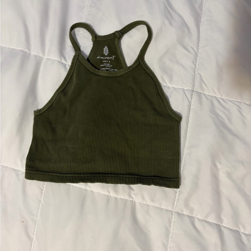 FP Movement by Free People Olive Green Ribbed Racerback Crop Tank